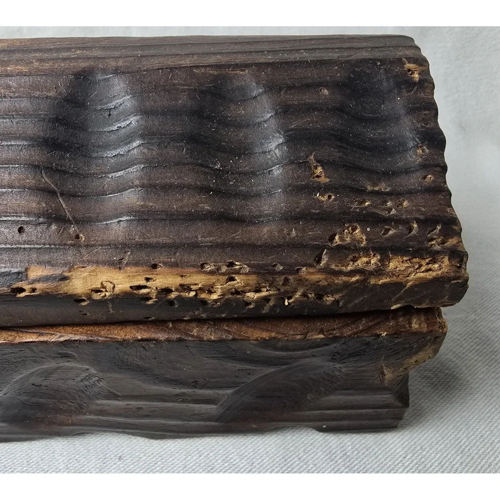 Hand‎ Carved Wood Trinket Box W/Hinged Lid 6.5